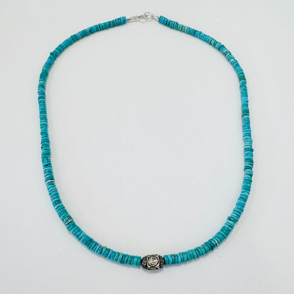turquoise with diamond and silver bead