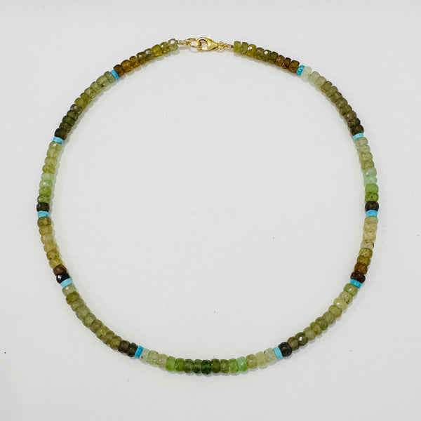 grossular garnet and turquoise necklace, faceted