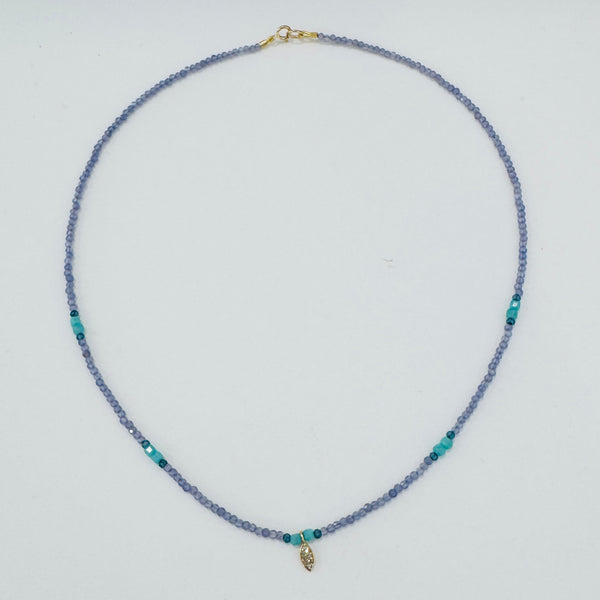 delicate gemstone necklace with pave diamond marquise charm