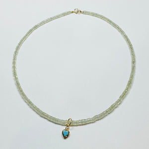 prehnite and turquoise heart heishi necklace