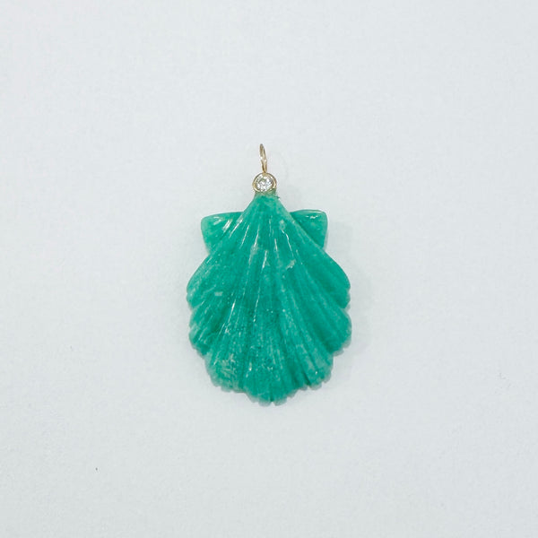 gemstone scallop shell pendant with bezel diamond bail