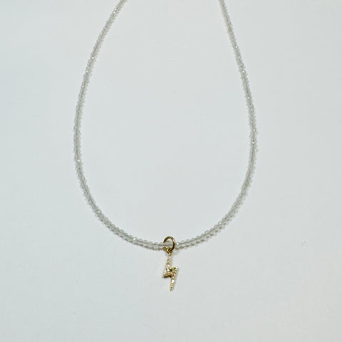 delicate moonstone necklace with lightning bolt charm