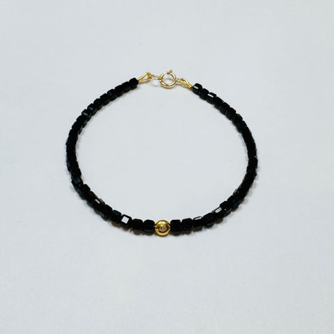 onyx block and diamond bead bracelet