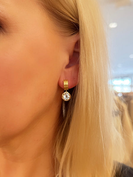 Fluted Huggies with brilliant white topaz charm