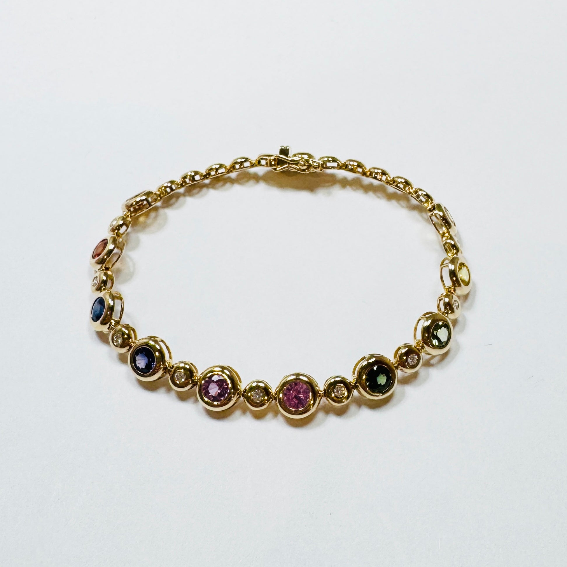 bubble bezel rainbow sapphire bracelet