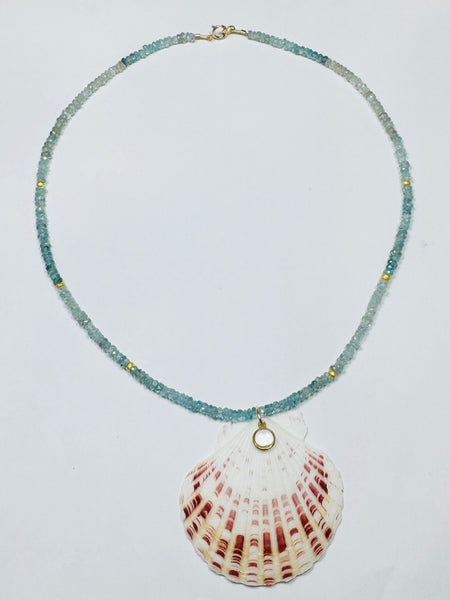 blue zircon necklace with shell pendant