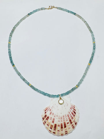 blue zircon necklace with shell pendant