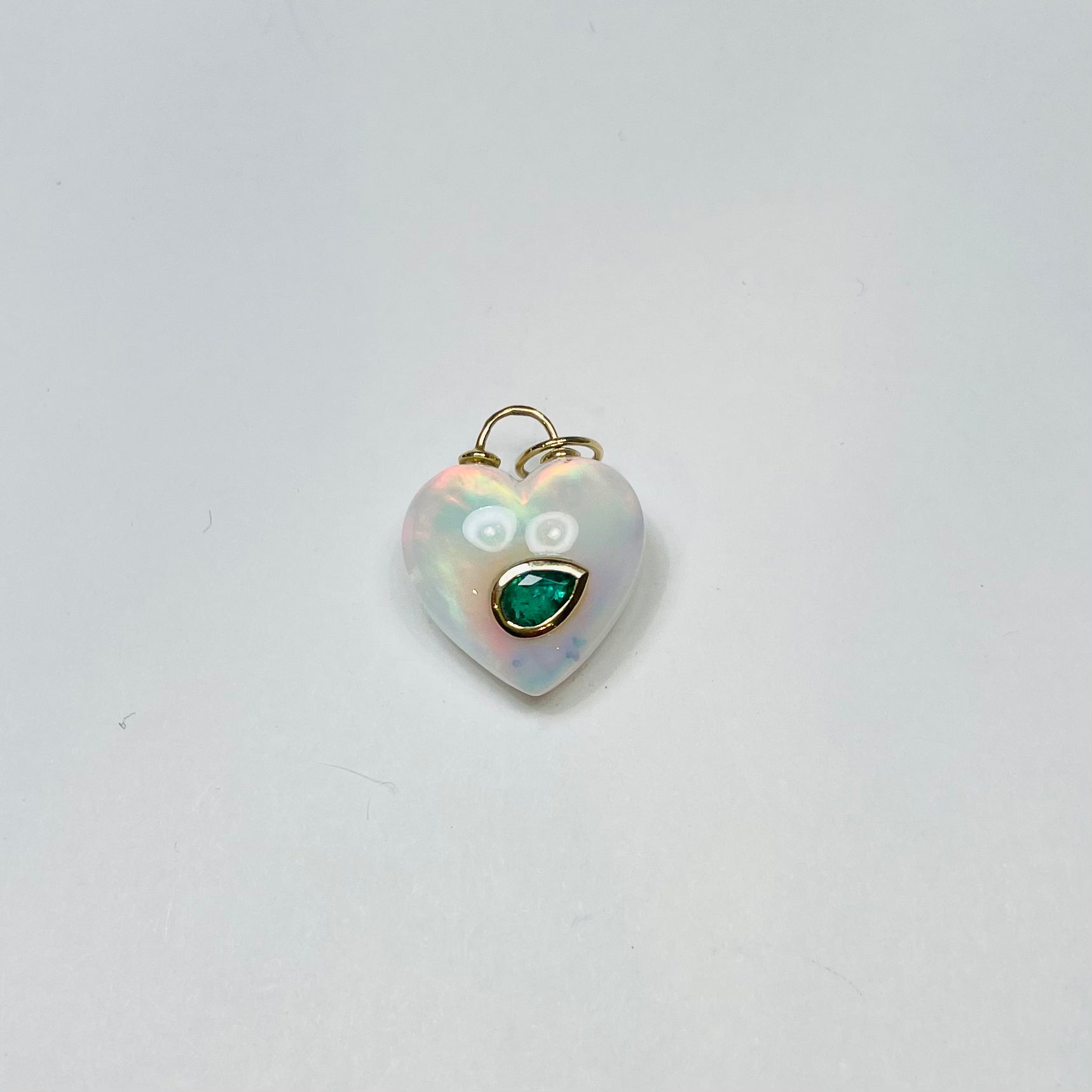 puffy opal heart pendant with emerald