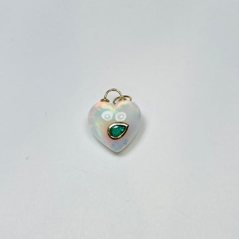 puffy opal heart pendant with emerald