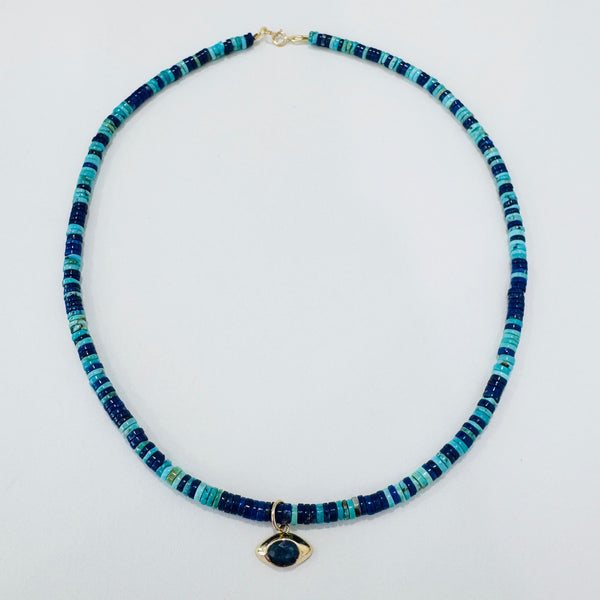 bezel set evil eye on gemstone chain