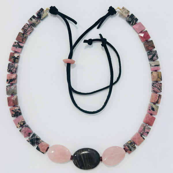 Convertible hat band, rhodochrosite and rose quartz