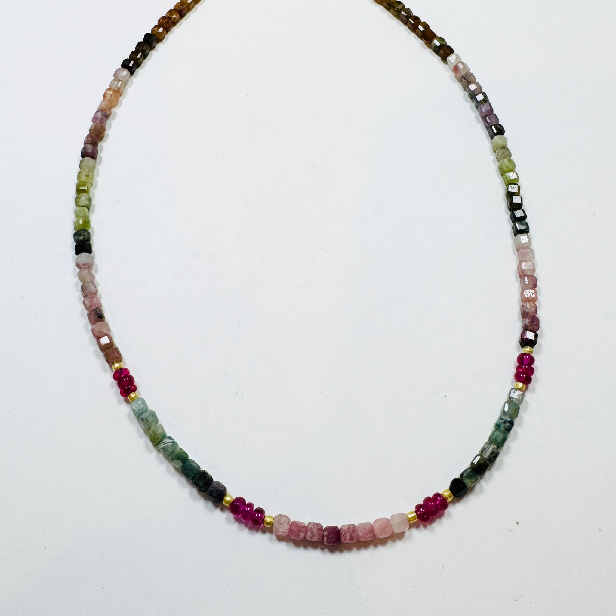 block tourmaline and ruby necklace, 4mm delicate
