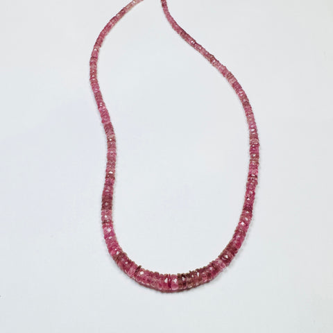 raspberry tourmaline heishi necklace, graduated