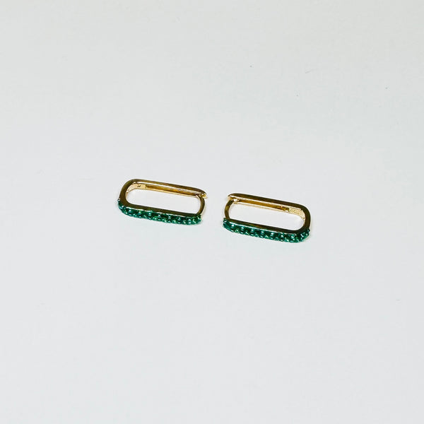 elongated emerald pave huggies