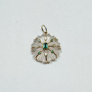 carved clear quartz flower pendant