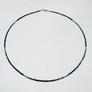 delicate blue sapphire necklace with turquoise and gold nuggets