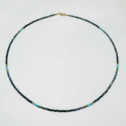 delicate blue sapphire necklace with turquoise and gold nuggets