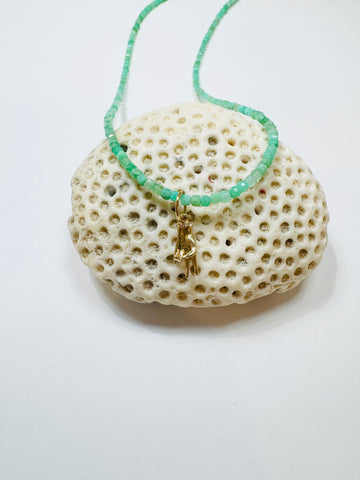 delicate chrysoprase block necklace with peace charm