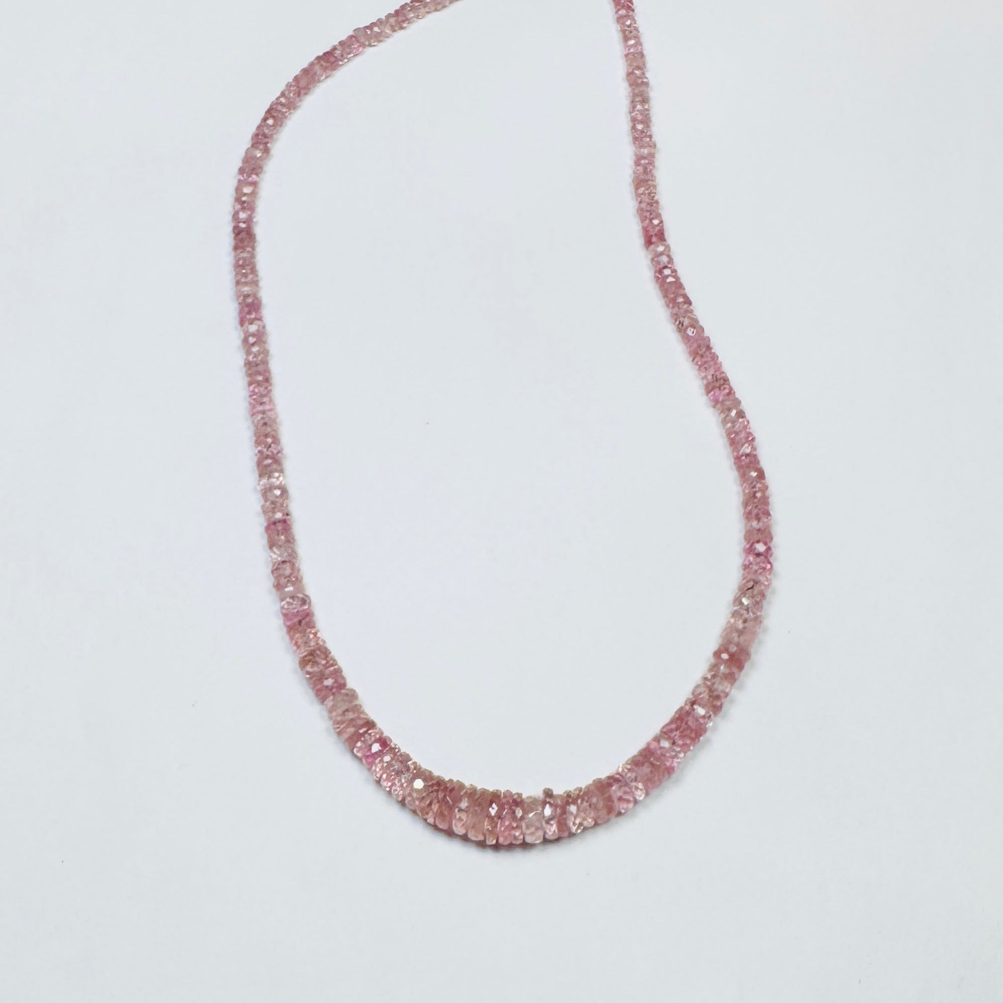 rose tourmaline heishi necklace, graduated