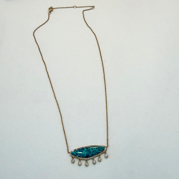 opal and bezel diamond necklace