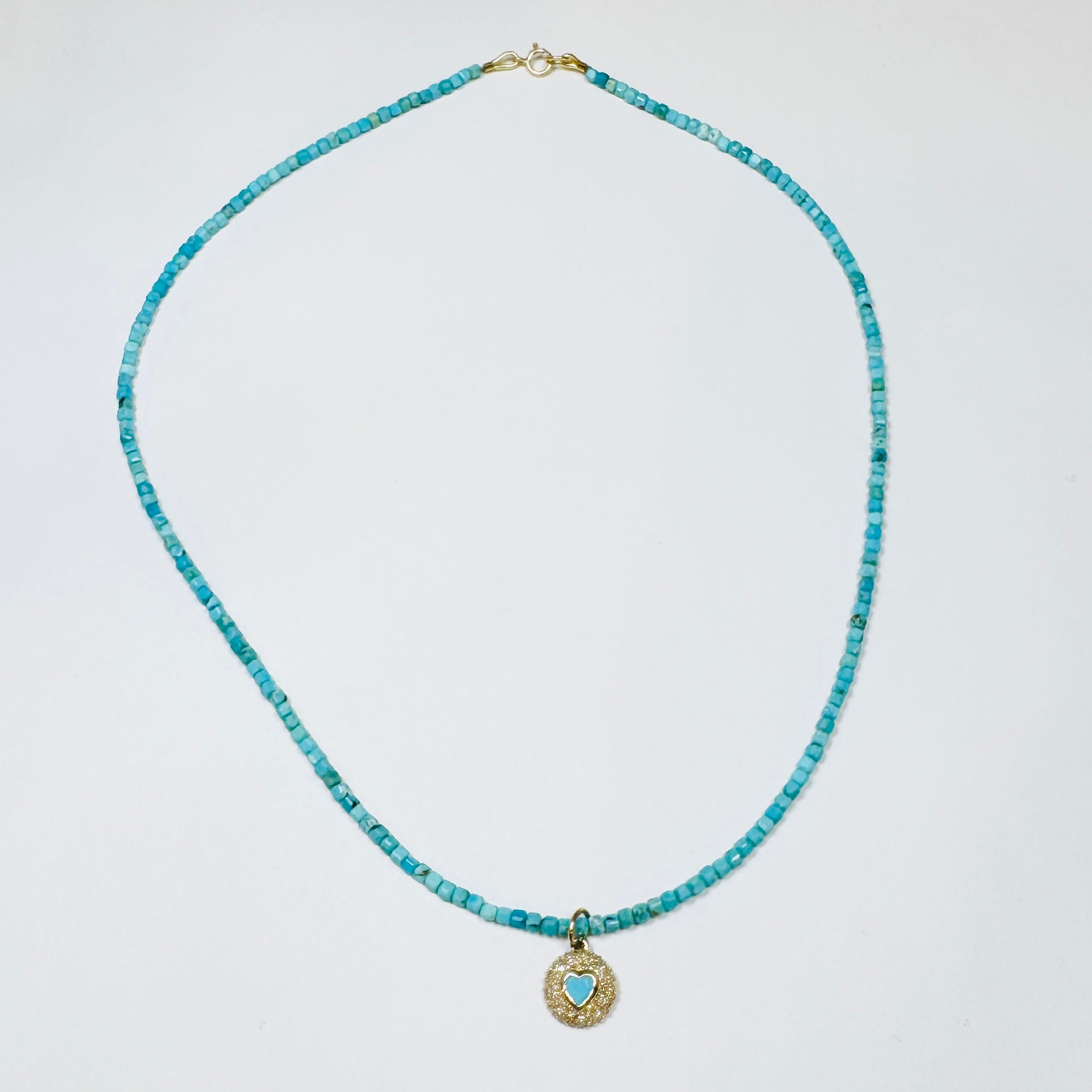 delicate block turquoise necklace with dome heart charm