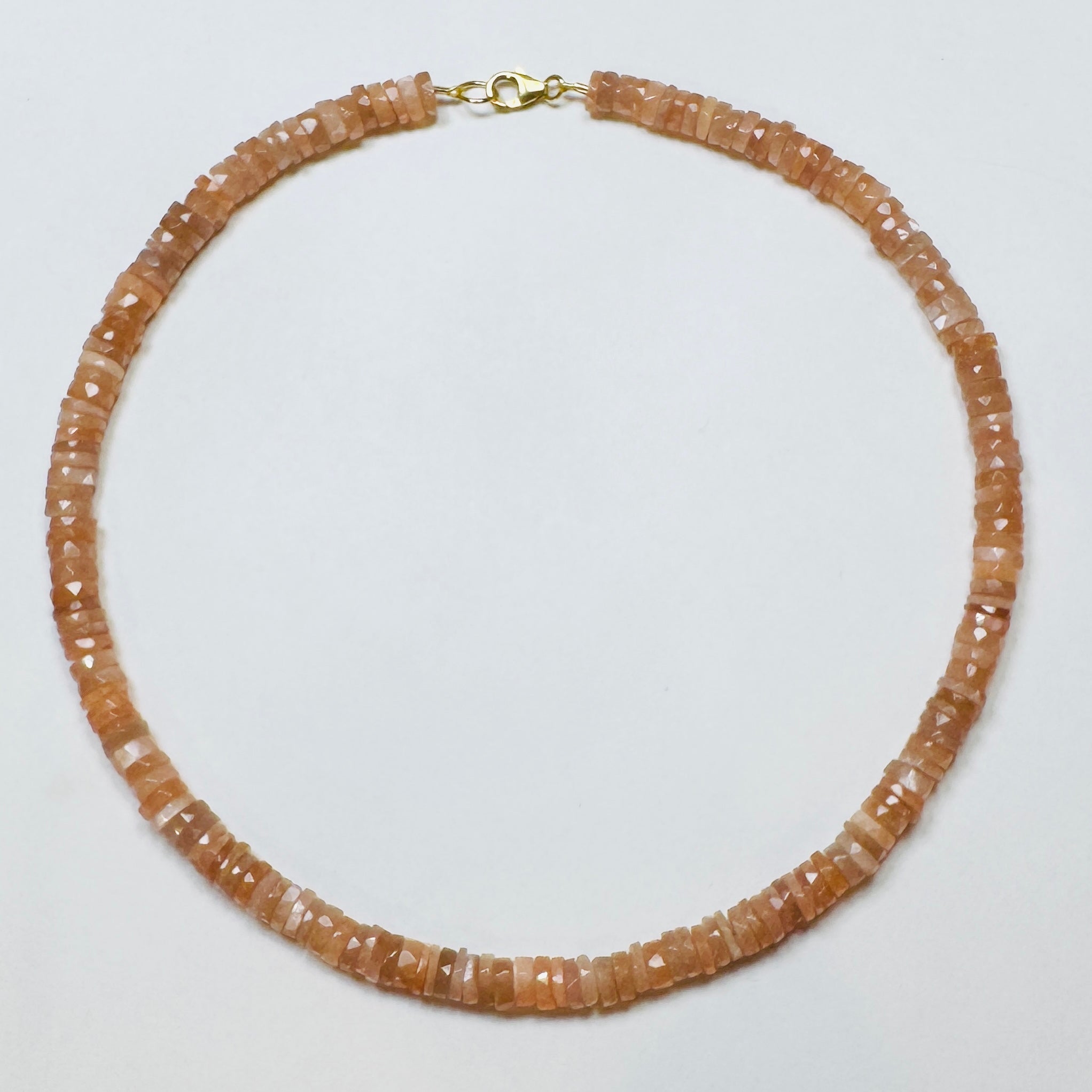 peach moonstone heishi cut necklace