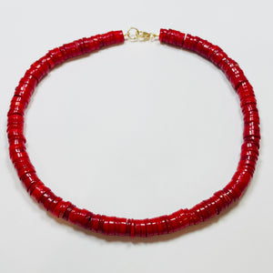 red coral heishi cut candy necklace