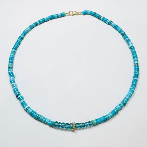 turquoise, apatite, and diamond barrel necklace