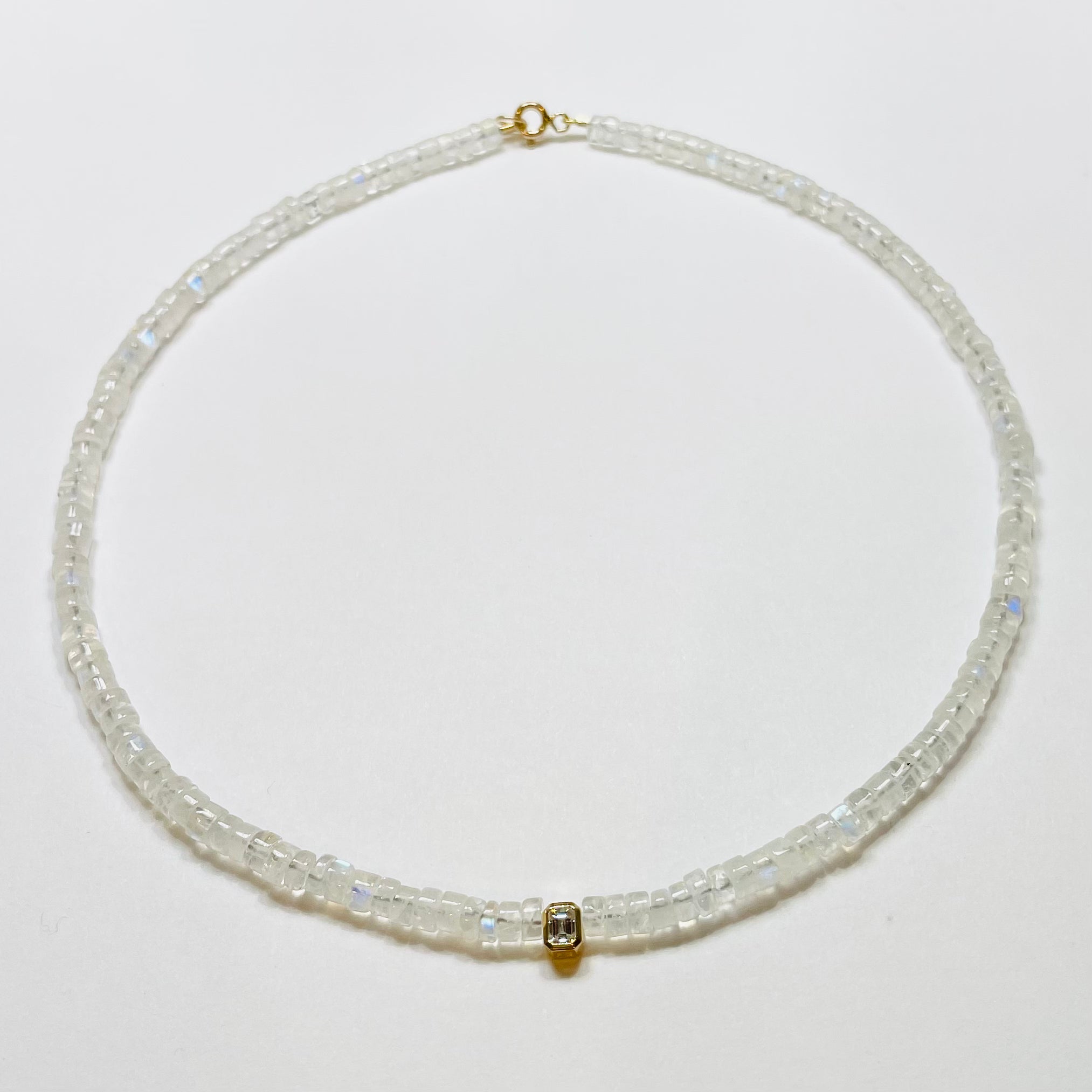 rainbow moonstone heishi necklace with diamond