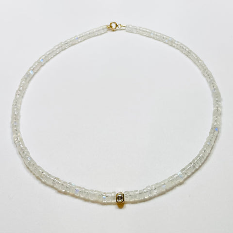 rainbow moonstone heishi necklace with diamond