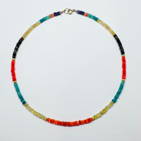 multicolored Ethiopian opal with textured gold beads