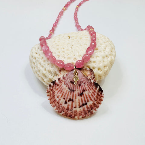 pink sapphire necklace with shell pendant