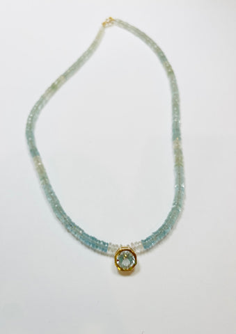 aquamarine heishi necklace with bezel set aquamarine