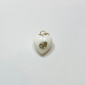 puffy white agate heart pendant with aquamarine