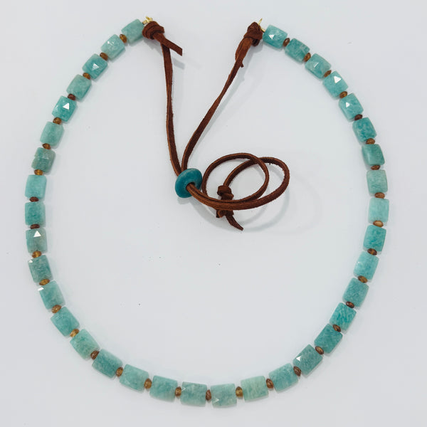 Convertible hat band, amazonite and hessonite