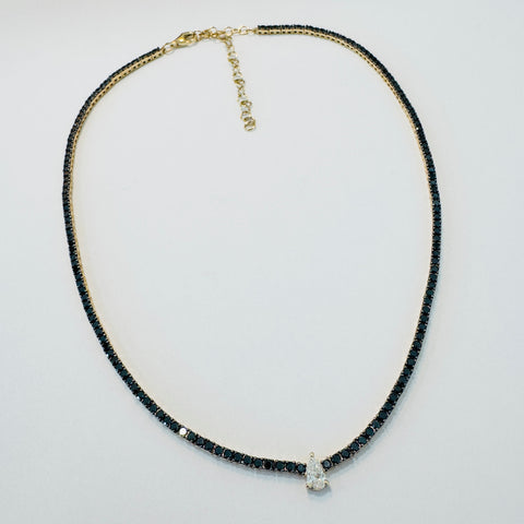 pear white diamond on black diamond tennis necklace