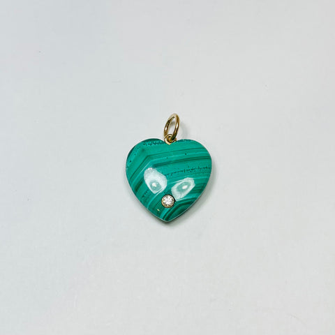 malachite heart pendant with bezel diamond