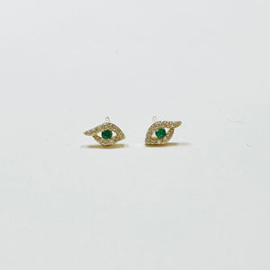 abstract emerald evil eye studs