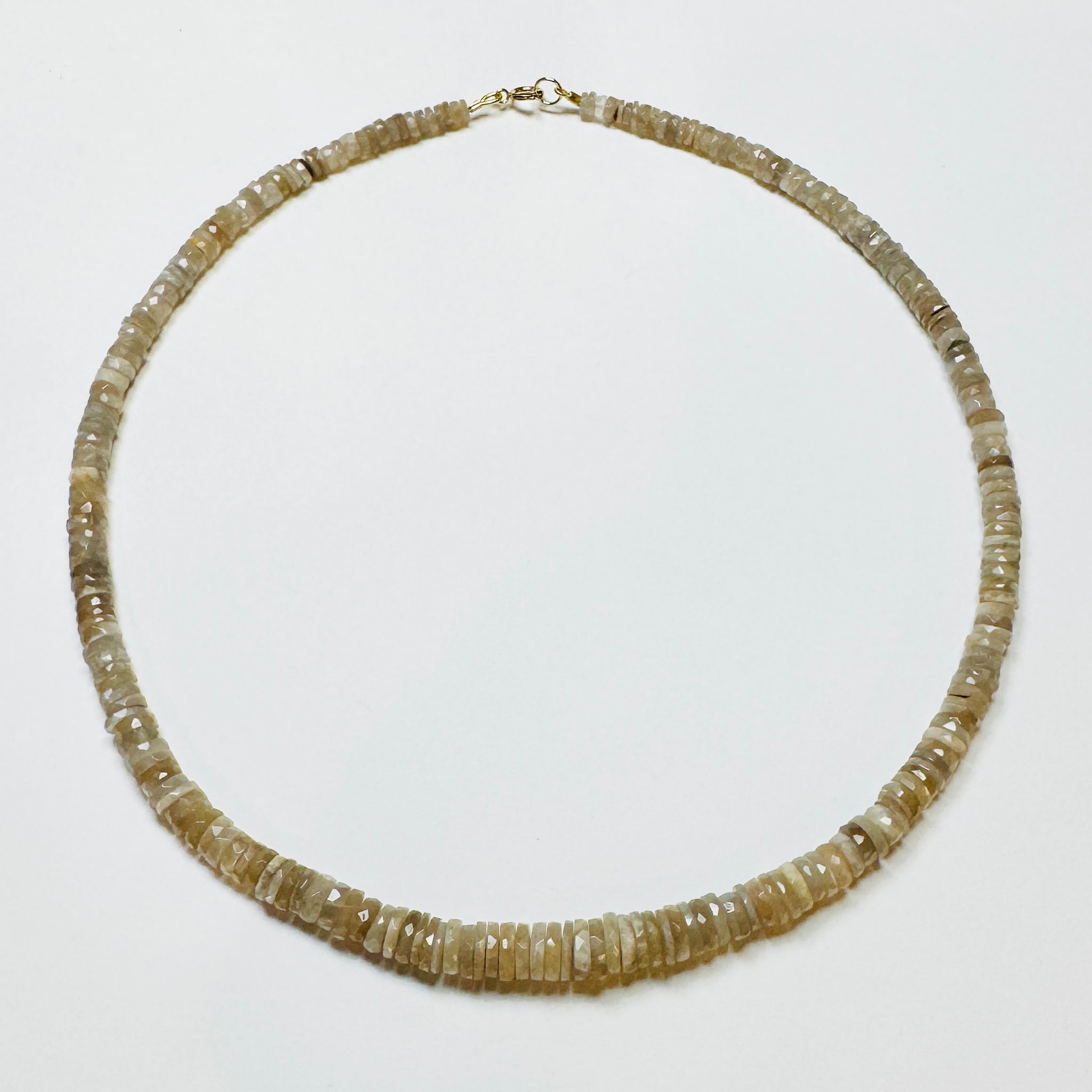 mushroom moonstone heishi necklace, graduated