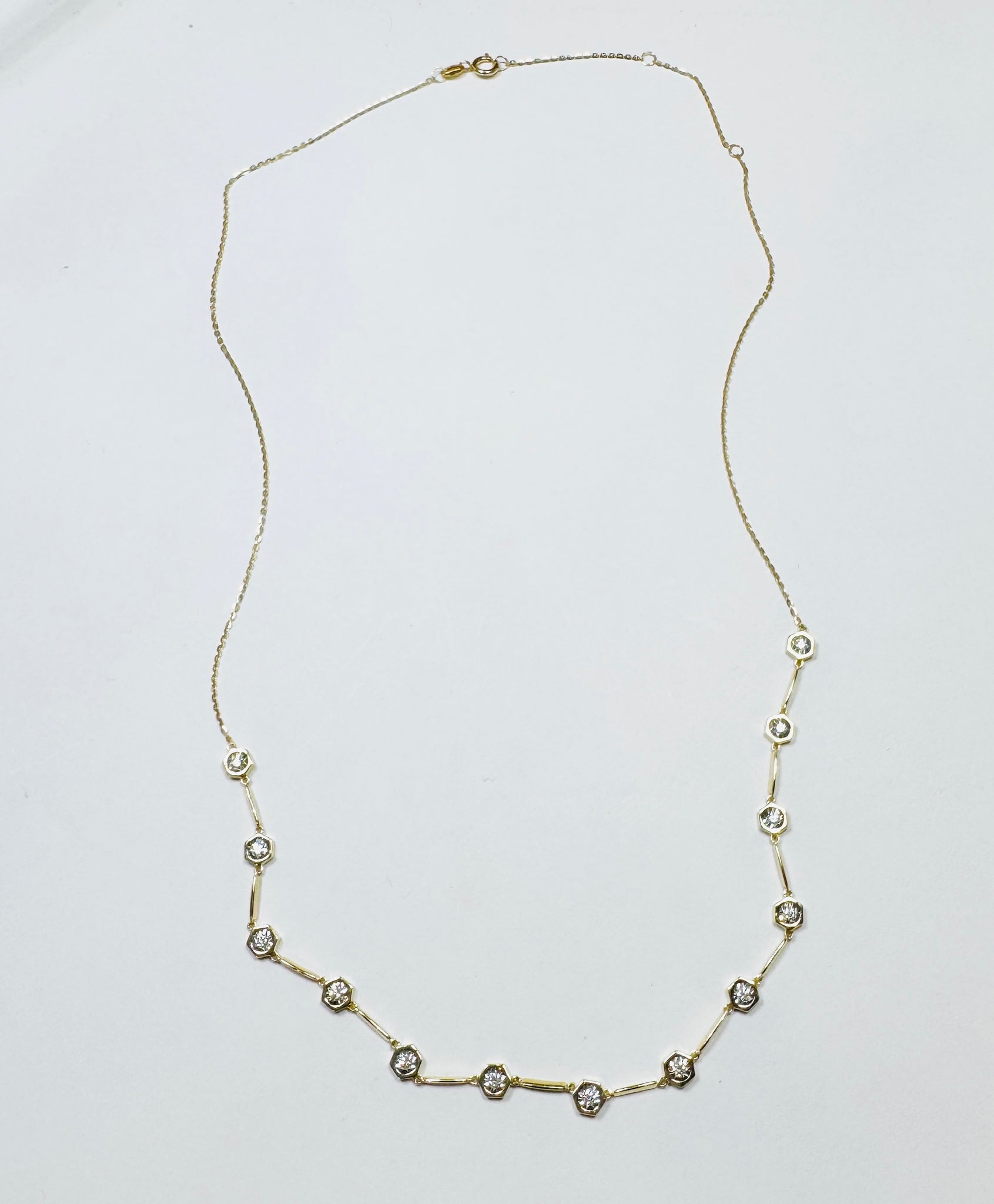 hexagon bezel set diamond necklace