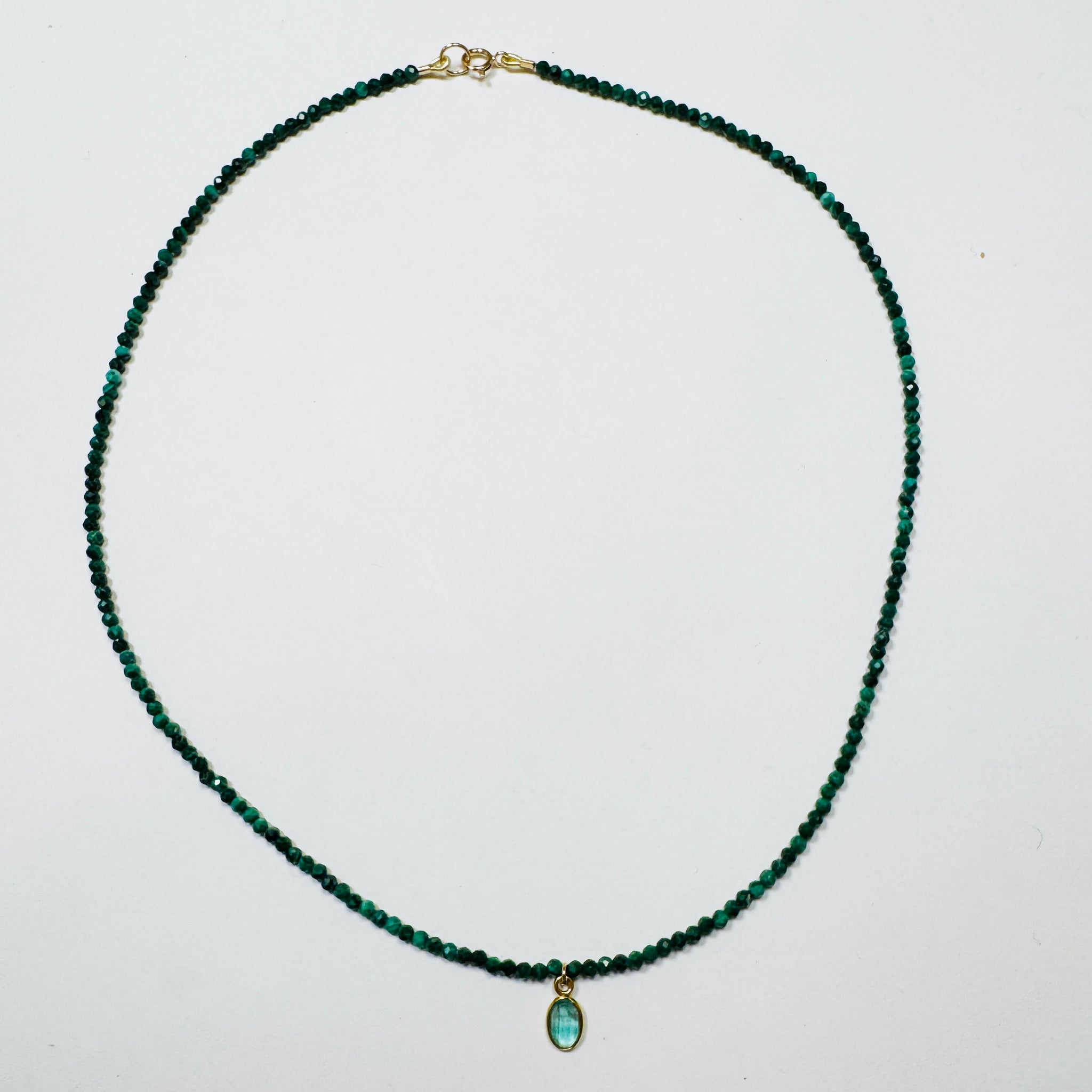 delicate malachite necklace with emerald