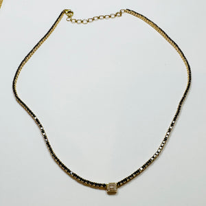 emerald cut white diamond on black diamond tennis necklace