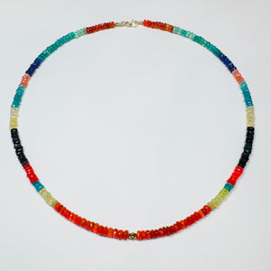 multicolored Ethiopian opal candy necklace with diamond beads