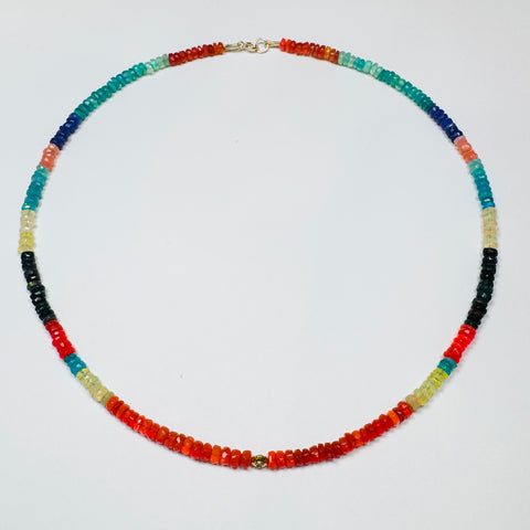 multicolored Ethiopian opal candy necklace with diamond beads