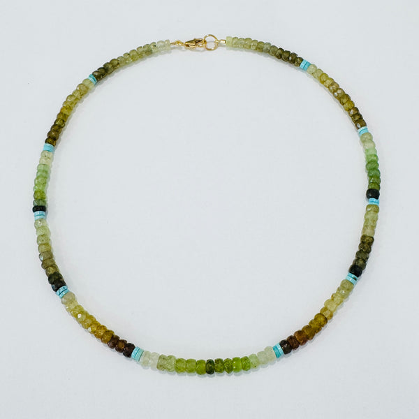 grossular garnet and turquoise necklace, faceted