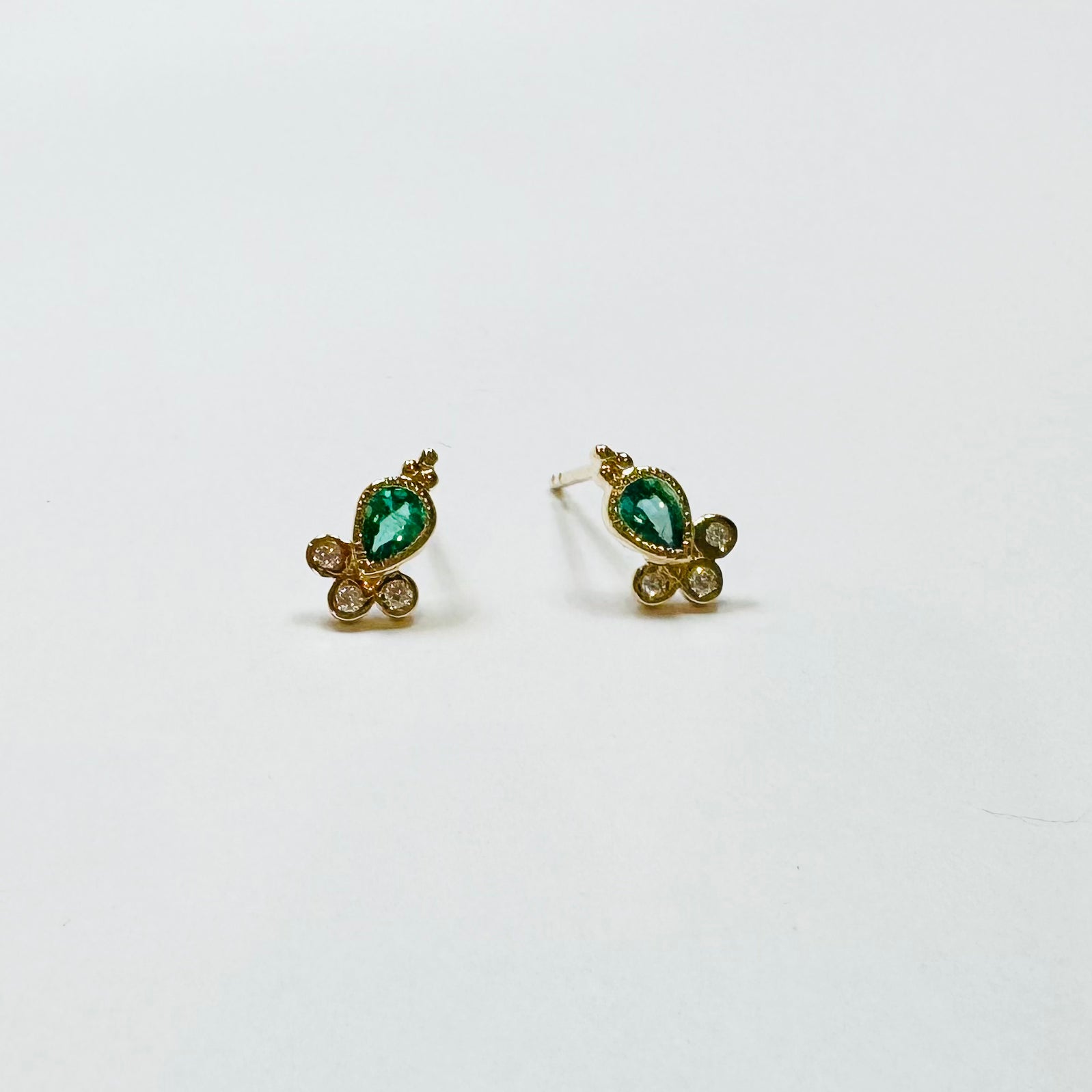 emerald pear and diamond cluster studs