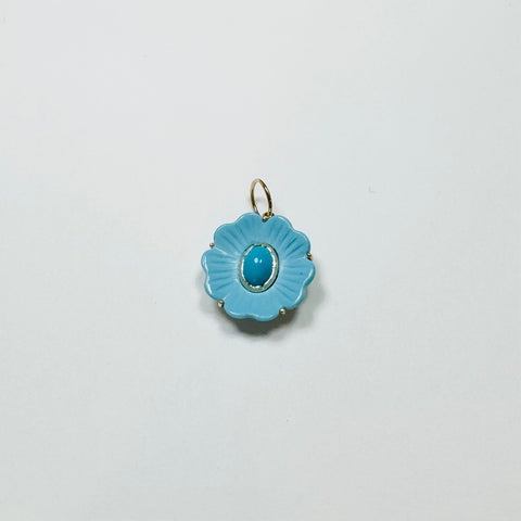 turquoise carved flower pendant, 3/4 in