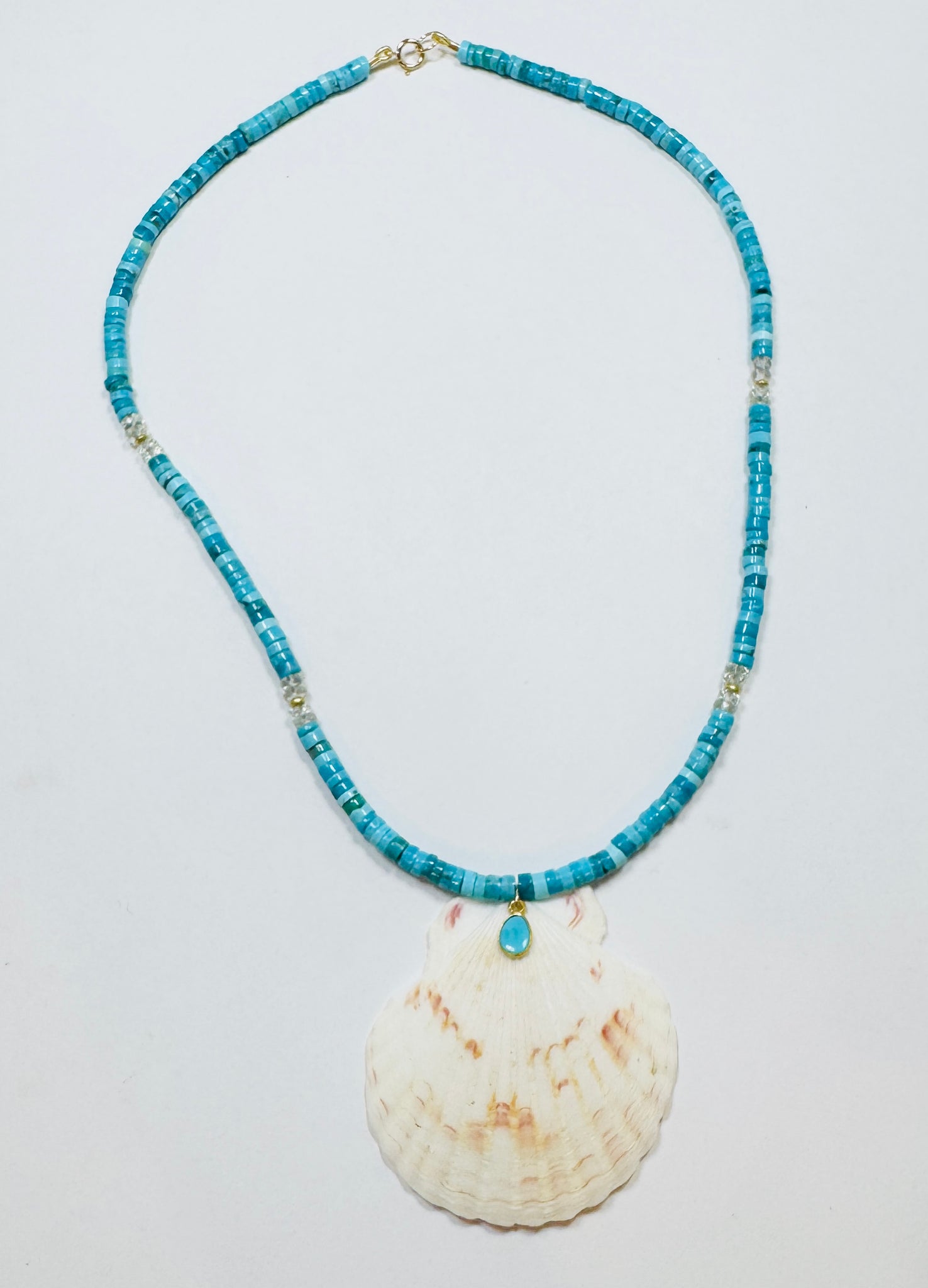 turquoise and moonstone necklace with shell