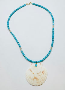 turquoise and moonstone necklace with shell