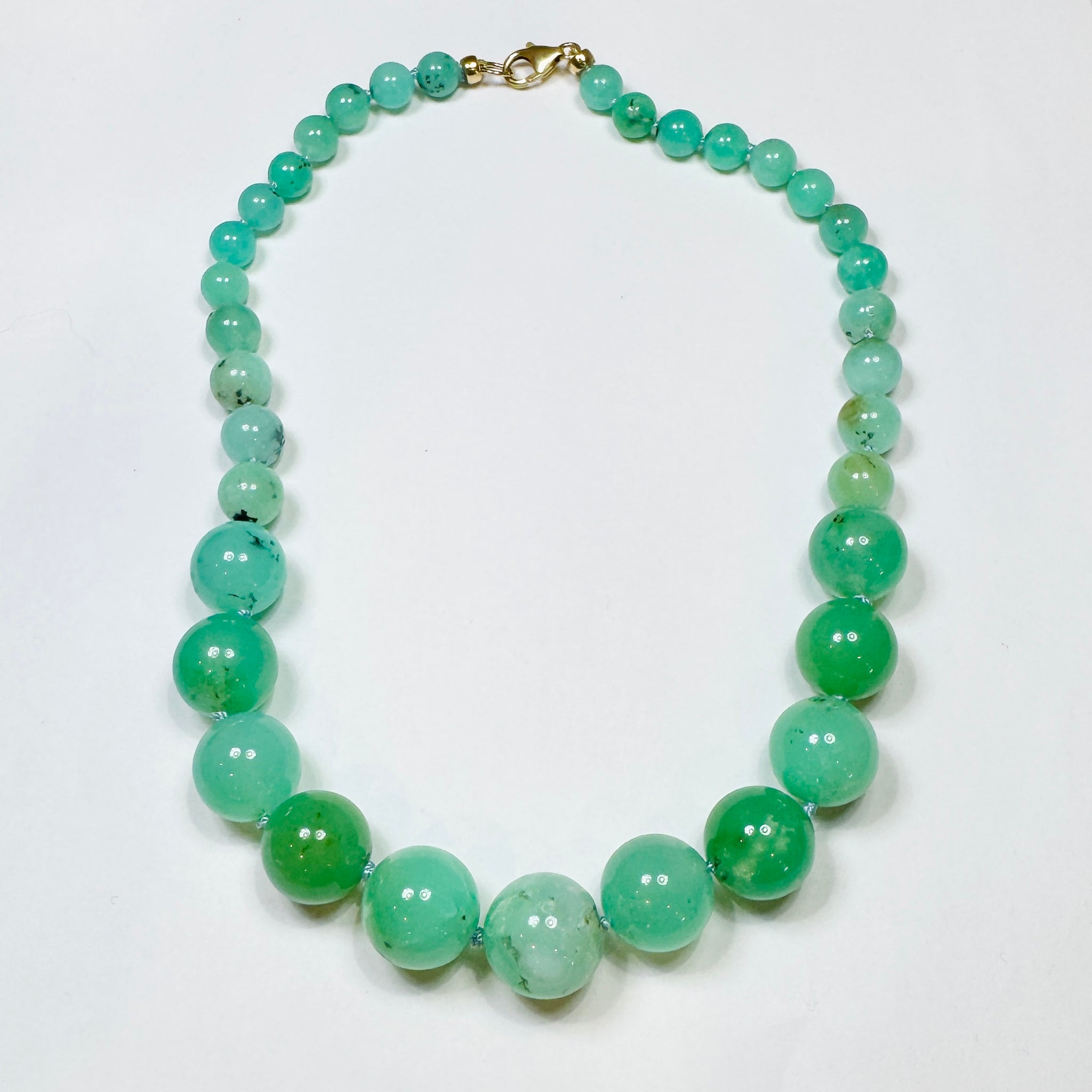 knotted gumball chrysoprase necklace, graduated